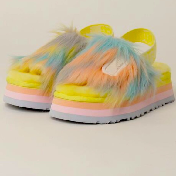 New UGG Fluff Yeah Disco Slide Platform Tie Dye Margarita Slipper - Picture 6 of 17